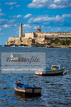 Fishing Boats in Bay in front of Morro Castle, Havana, Cuba