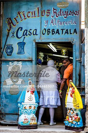 Customers in Entrance of Store Selling Religious Artifacts, Havana, Cuba