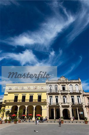 Restaurant and Buildings Lining Plaza Vieja, Havana, Cuba Restaurant and Buildings Lining Plaza Vieja, Havana, Cuba