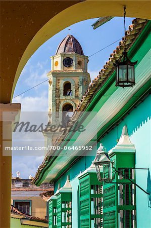 View of Bell Tower of Museo de la Lucha Contra Bandidos from Archway, Trinidad, Cuba View of Bell Tower of Museo de la Lucha Contra Bandidos from Archway, Trinidad, Cuba
