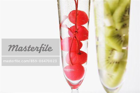 Cut fruits in Champagne glasses