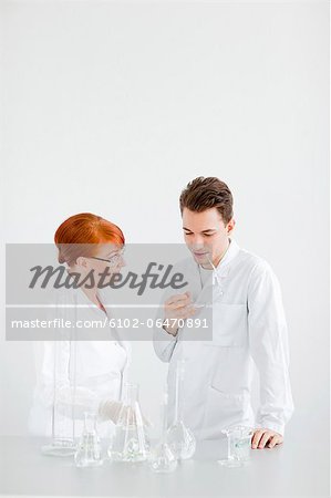 Two scientists working in laboratory