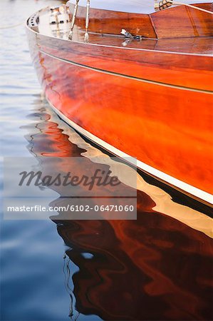 Wooden boat on water, close-up