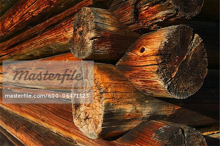 Close-up of Corner of Old Wooden Log House, near Garmisch-Partenkirchen, Upper Bavaria, Bavaria, Germany