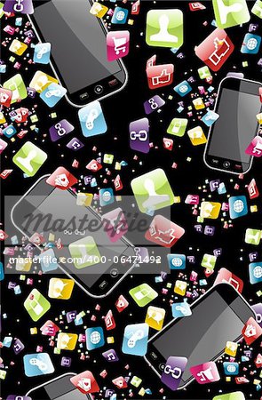Smart phone application icons seamless pattern background. Vector file layered for easy manipulation and customisation.
