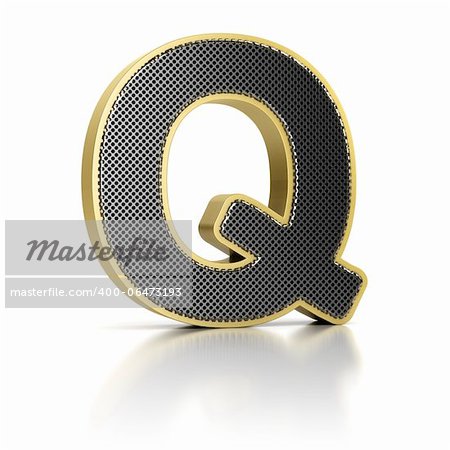 The letter Q as a perforated metal object over white