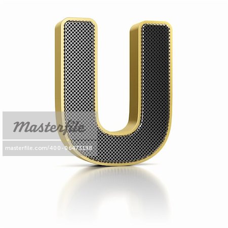 The letter U as a perforated metal object over white