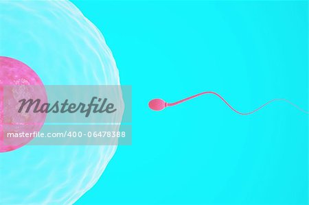 High quality 3d image of a single sperm swimming towards the egg