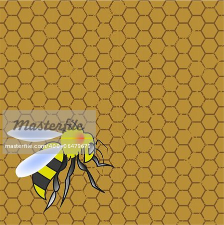illustration sweet honeycomb and isolated wasp stinging