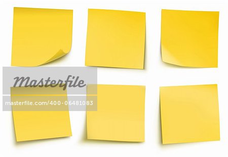 Vector illustration of yellow post it notes isolated on white background.