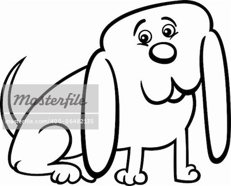 Cartoon Illustration of Funny Little Dog with Huge Ears for Coloring Book