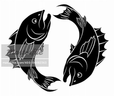 An illustration of stylised fish forming a circle perhaps a fish tattoo