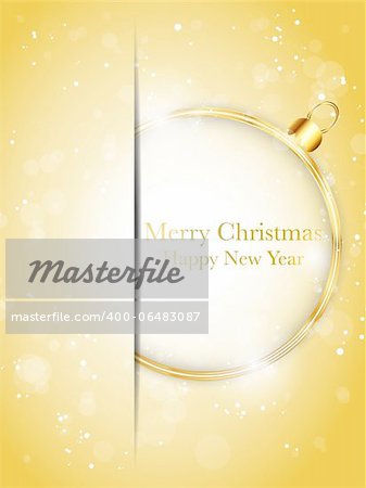 Vector - Merry Christmas Happy New Year Ball Golden with Stars and Snowflakes