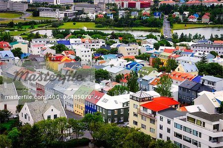 Reykjavik city bird view of colorful houses, Iceland