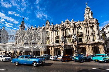 Classic Cars Outside Great Theatre of Havana (Gran Teatro de La Habana), Havana, Cuba