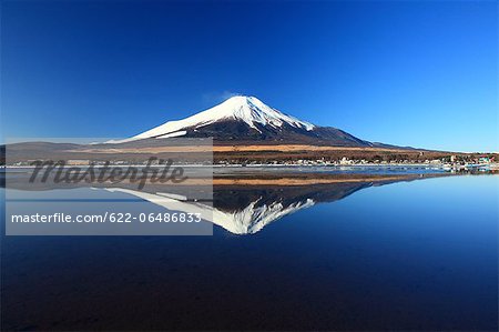 Mount Fuji reflected on Lake Yamanaka, Yamanashi Prefecture