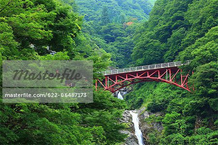 Bridge and waterfall in Otari, Nagano Prefecture