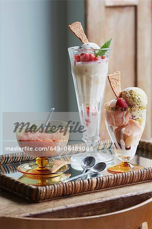 Platter of sorbet and ice cream desserts Platter of sorbet and ice cream desserts