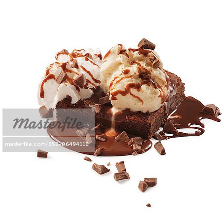 Brownie Sundae on a White Background Brownie Sundae on a White Background
