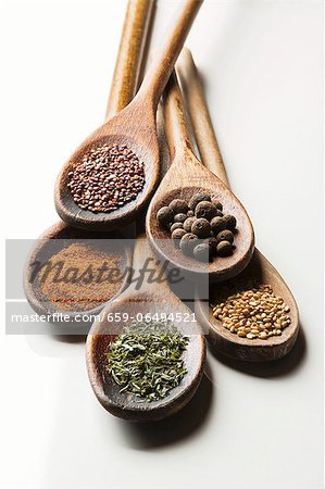Wooden Spoons with Assorted Spices