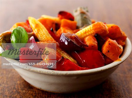 Fried summer vegetables with basil