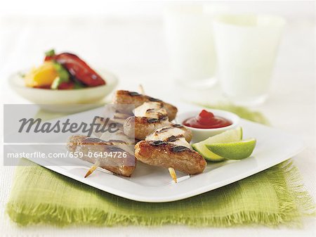 Grilled sausage and chicken kebabs Grilled sausage and chicken kebabs