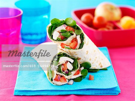 Chicken, tomato and onion wraps