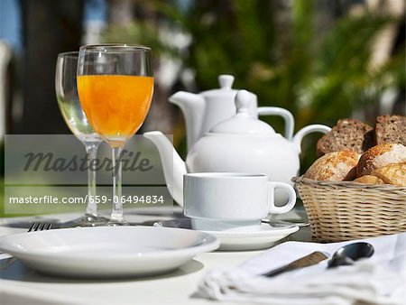 Breakfast on a garden table