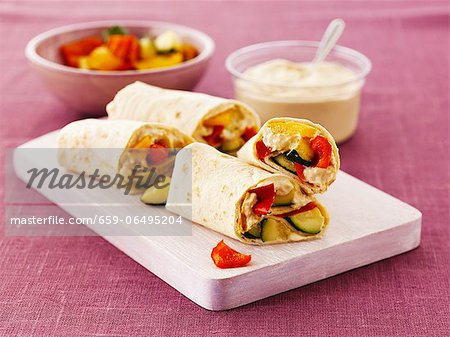 Wraps with hummus and peppers