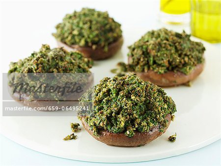 Mushrooms filled with pesto