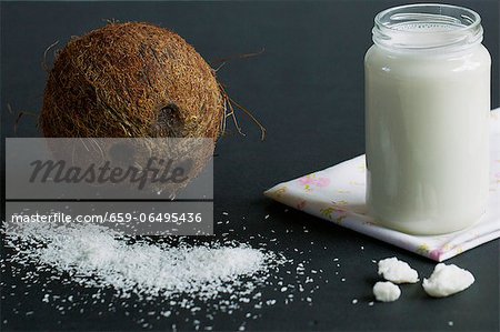 An arrangement of coconut with homemade coconut fat