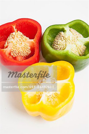 Cross section of different colored bell peppers