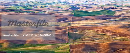 Aerial view of rolling landscape