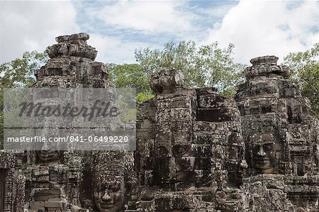 Smiling faces carved in stone, Bayon, Angkor, UNESCO World Heritage Site, Siem Reap, Cambodia, Indochina, Southeast Asia, Asia