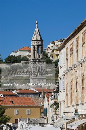 A medieval church belfry in the city of Hvar, island of Hvar, Dalmatia, Croatia, Europe