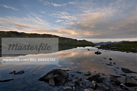 Alpine tarn at dawn, San Juan National Forest, Colorado, United States of America, North America