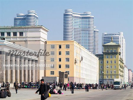 Modern apartment buildings next to Kim Il Sung Square, Pyongyang, Democratic People's Republic of Korea (DPRK), North Korea, Asia
