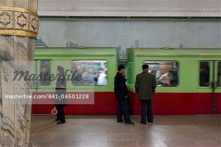 One of the many 100 metre deep subway stations on the Pyongyang subway network, Pyongyang, Democratic People's Republic of Korea (DPRK), North Korea, Asia