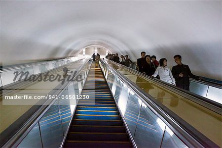 Punhung station, one of the many 100 metre deep subway stations on the Pyongyang subway network, Pyongyang, Democratic People's Republic of Korea (DPRK), North Korea, Asia