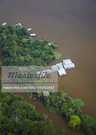 Aerial view of housing on the Rio Negro, Manaus, Amazonas, Brazil, South America