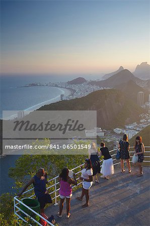 Tourists enjoying view from Sugar Loaf Mountain (Pao de Acucar), Rio de Janeiro, Brazil, South America