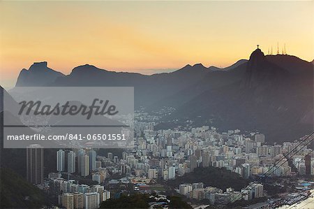 View of Christ the Redeemer statue atop Corcovado and Botafogo, Rio de Janeiro, Brazil, South America