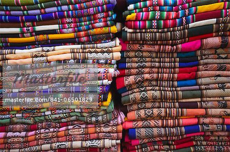 Colourful blankets in Witches' Market, La Paz, Bolivia, South America