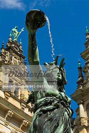 Neo-renaissance statue in a fountain at the Hamburg Rathaus (City Hall), opened 1886, Hamburg, Germany, Europe