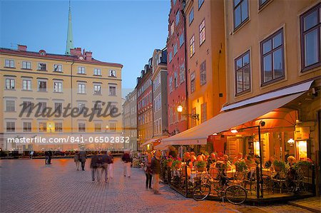 Stortorget Square cafes at dusk, Gamla Stan, Stockholm, Sweden, Scandinavia, Europe