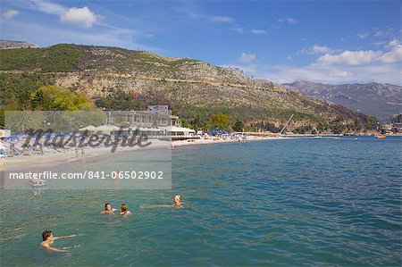 View of Slovenka Plaza Beach, Budva, Montenegro, Europe