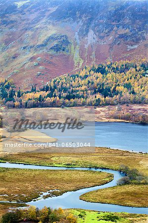 Derwentwater and the Slopes of Catbells in autumn from Surprise View in Ashness Woods near Grange, Lake District National Park, Cumbria, England, United Kingdom, Europe