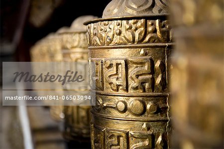 Buddhist prayer wheels, Namche Gompa (Monastery), Namche Bazaar, Solu Khumbu Region, Nepal, Asia