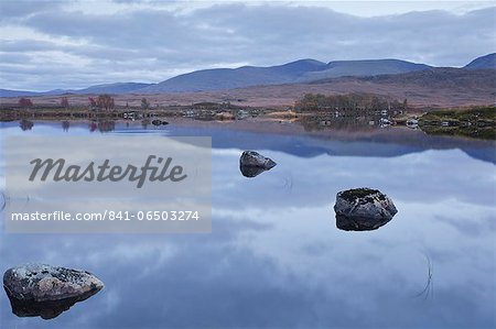 Loch Ba on Rannoch Moor at dusk, a Site of Special Scientific Interest, Perth and Kinross, Highlands, Scotland, United Kingdom, Europe