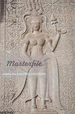 Stone relief carving, Angkor Wat, UNESCO World Heritage Site, Siem Reap, Cambodia, Indochina, Southeast Asia, Asia